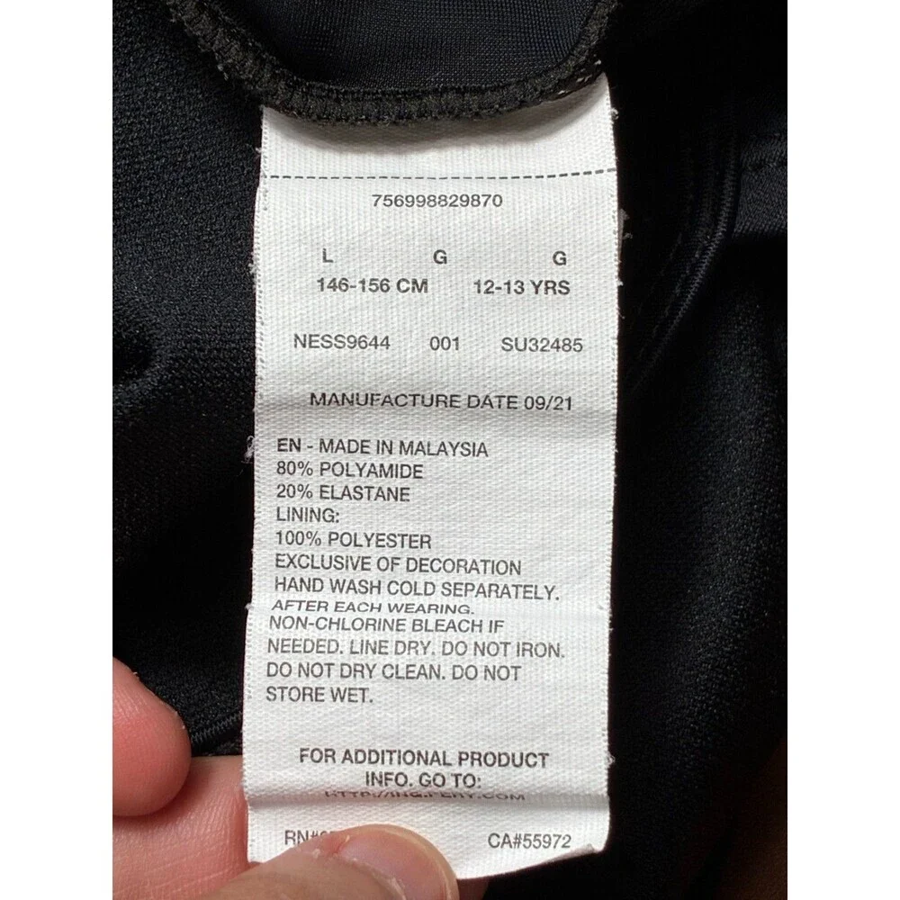 Nike Youth Girls' Black Swimsuit with Thin Straps, Size L (12-13 YRS)